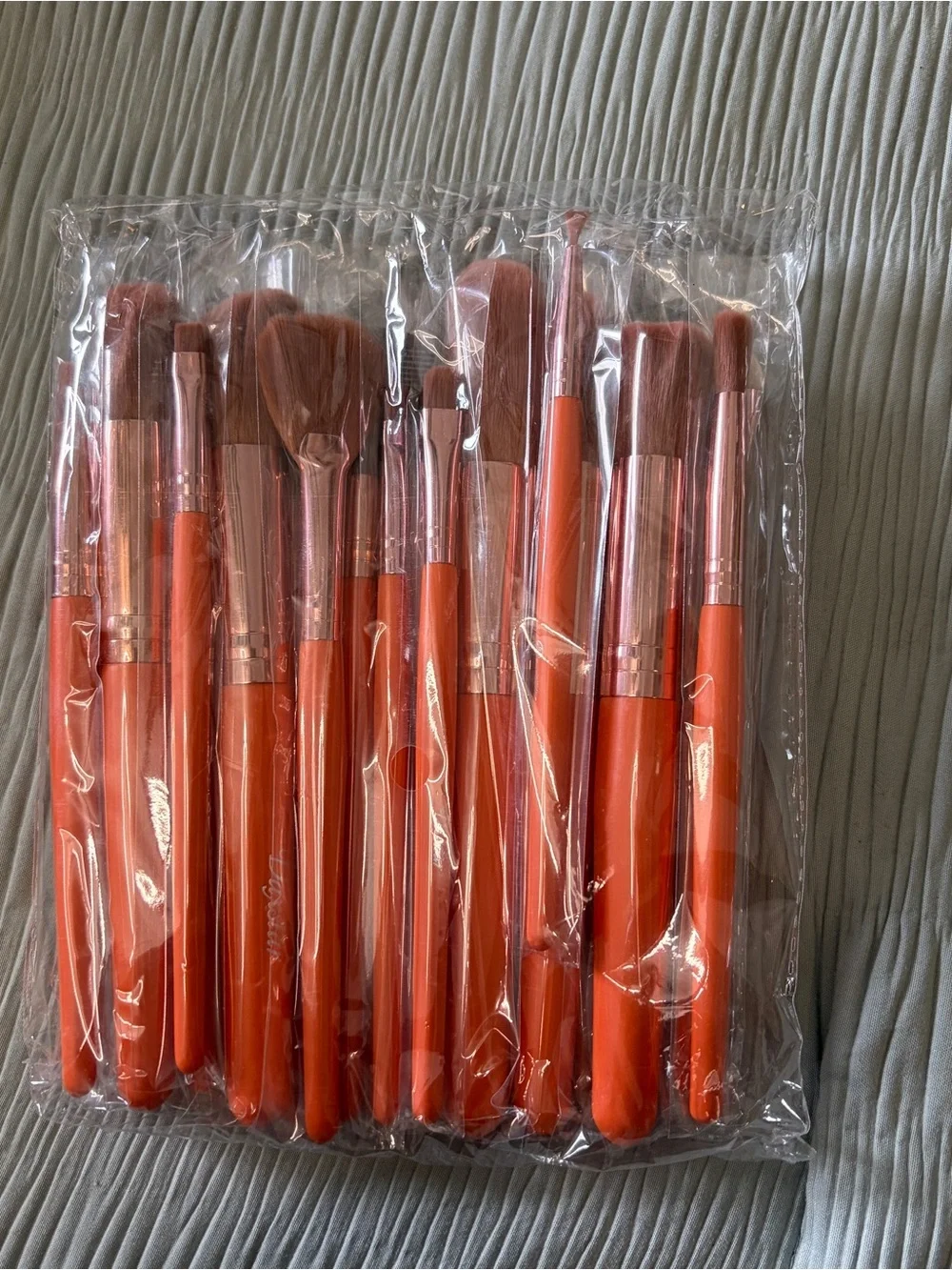 Orange Makeup Brush Set with Rose Gold Ferrules